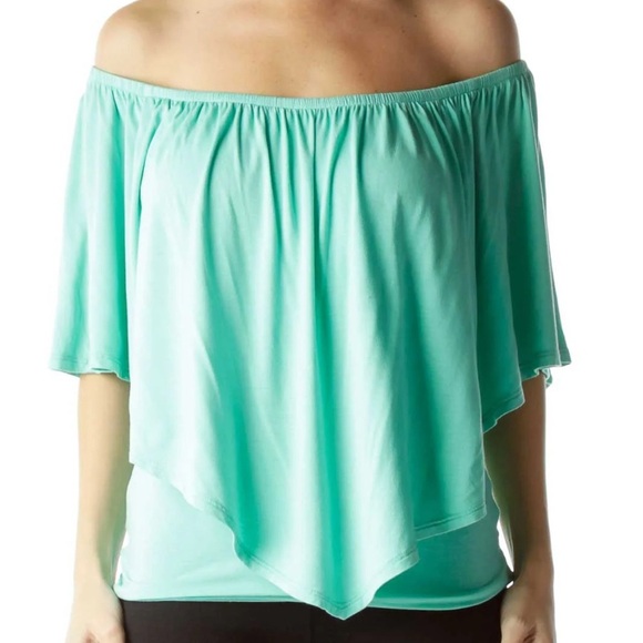 Boston Proper Tops - Boston Proper Women's Aqua Off-Shoulder Top